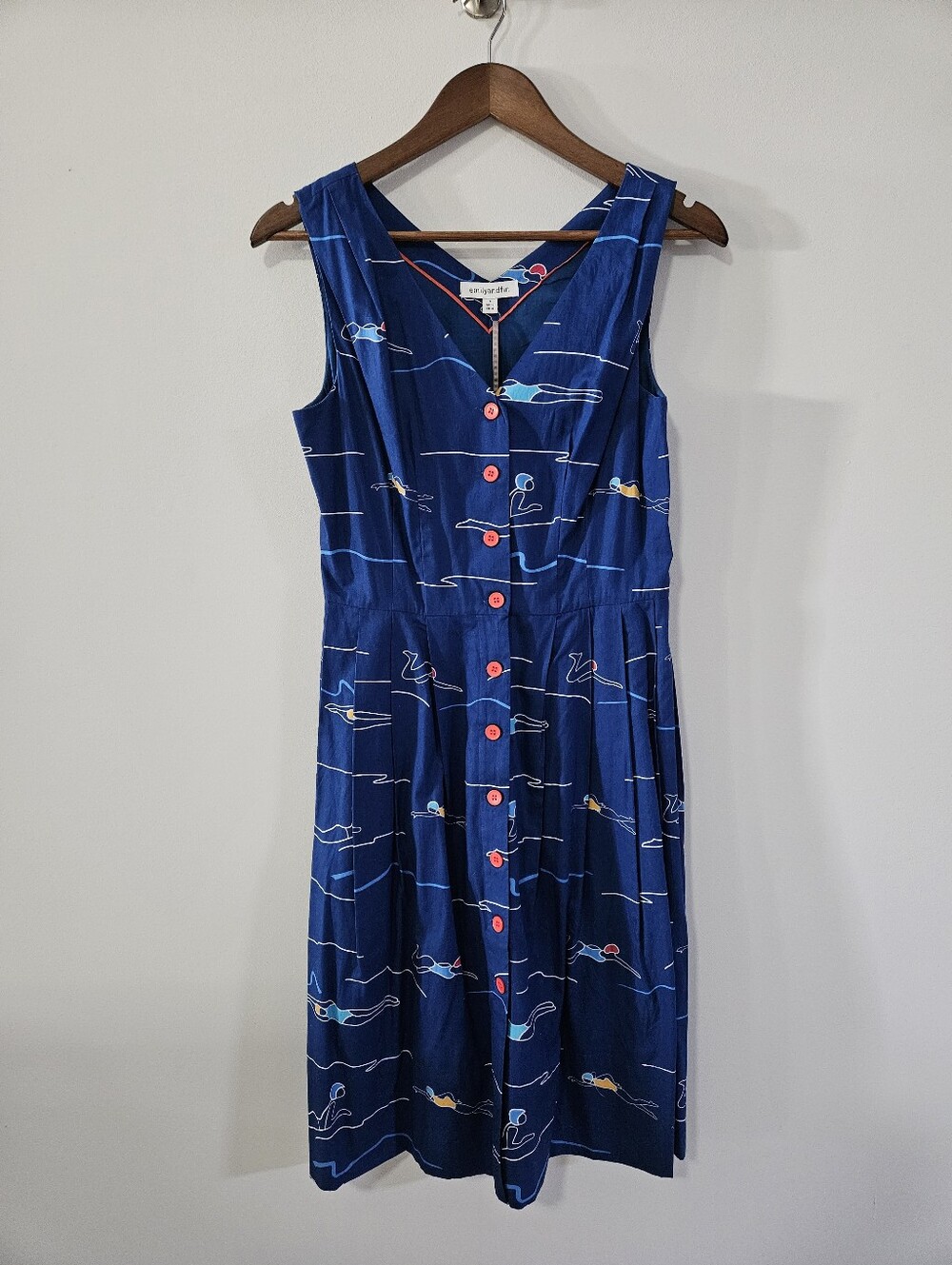 Emily And Fin Blue Divers Printed Button-Front Midi Dress Size Small